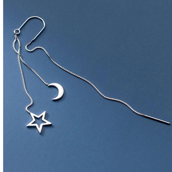 925 Sterling Silver Star Threader Earrings - Picture 3 of 3